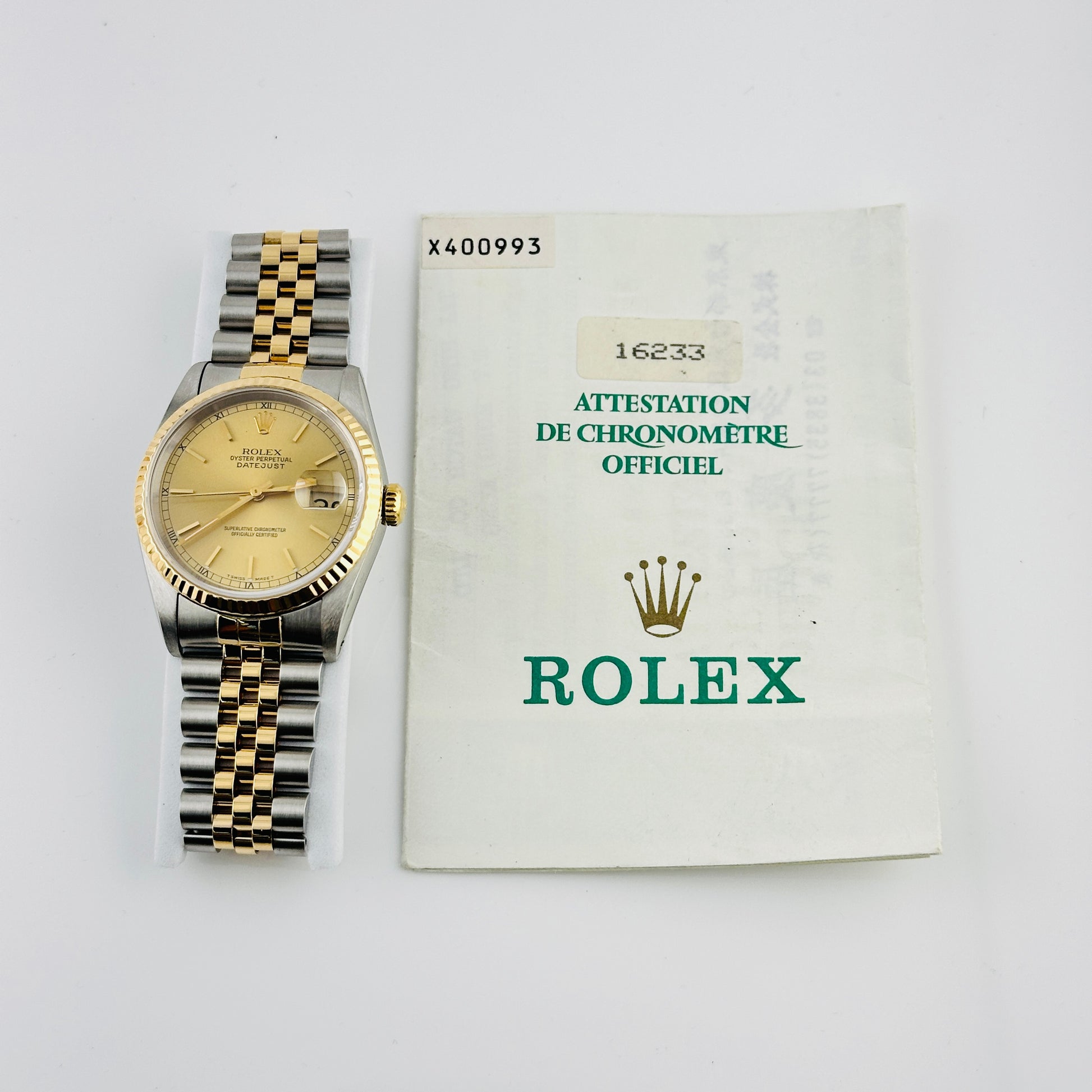 Rolex Datejust Champagne Stick Dial on D Link Jubilee Ref. 16233 Papers 1993 — view 7