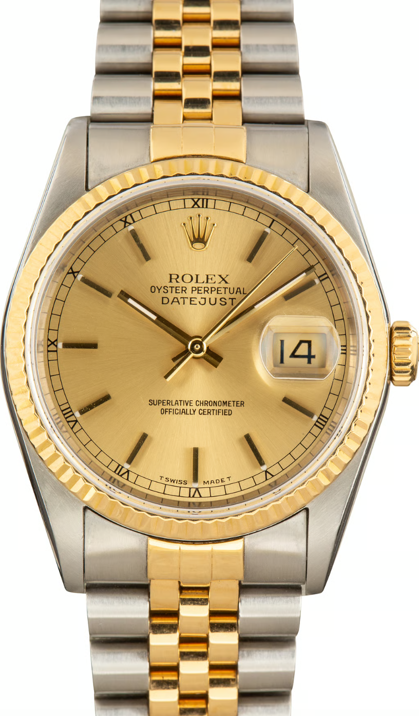 Rolex Datejust Champagne Stick Dial on Jubilee D Link Bracelet Ref. 16233 1995