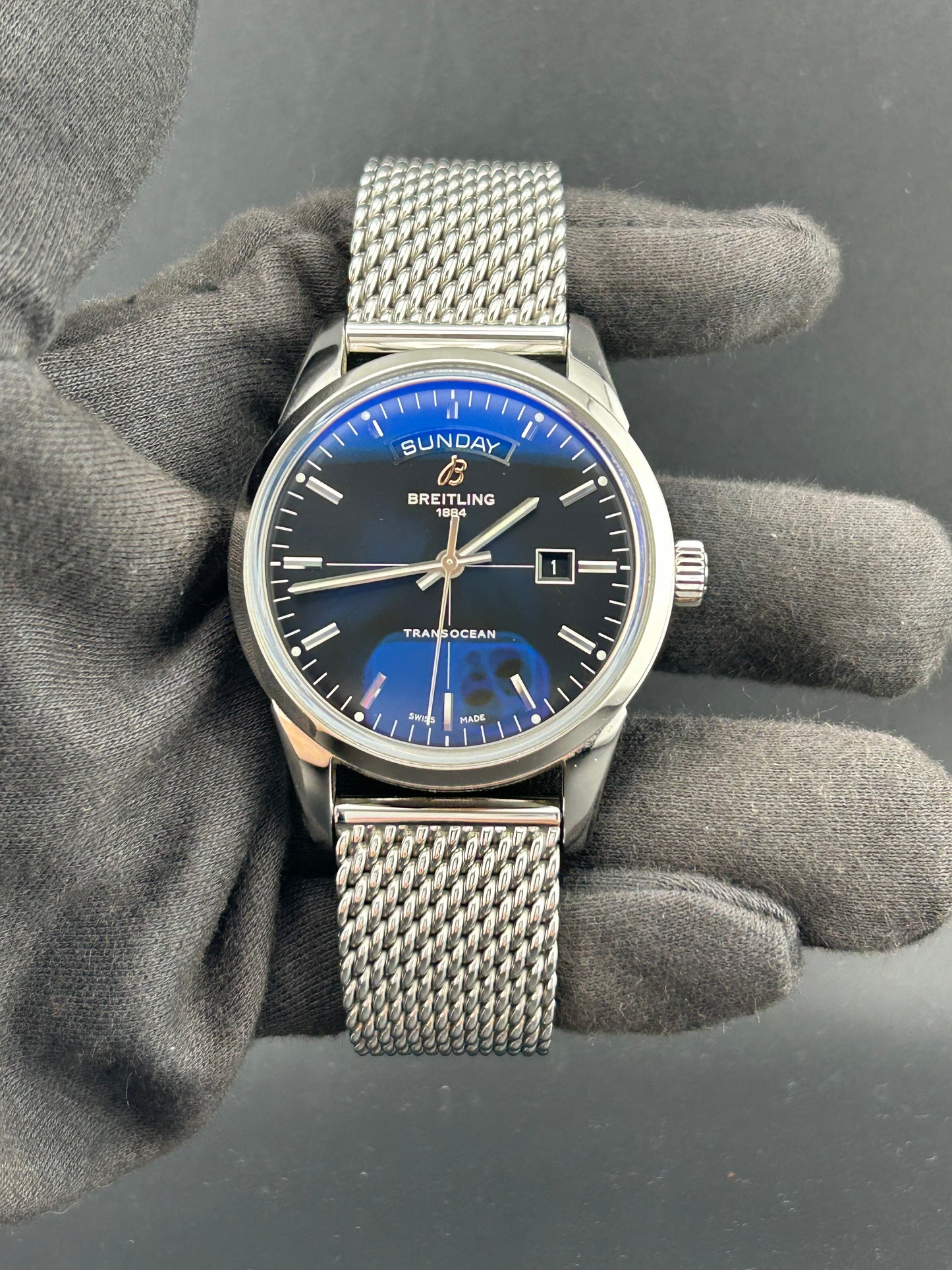 Breitling Transocean Day Date Black Index Dial on Stainless Steel Bracelet Ref. A45310/A451B69OCA Complete 2013 — view 2