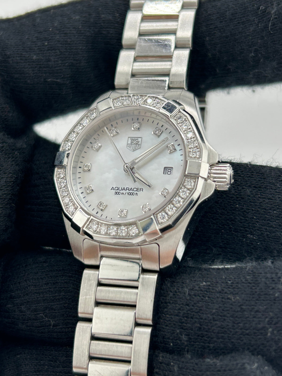 Tag Heuer Aquaracer Lady White Mop Diamond Dial on Stainless Steel Bracelet Ref. WAY1414.BA0920 Complete 2017 — view 3