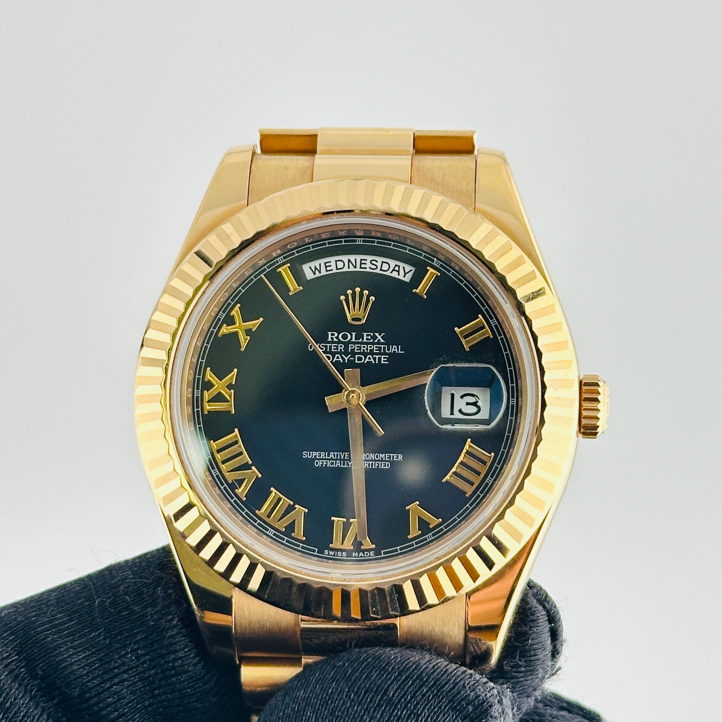 Rolex Day-Date Black Roman Dial on President Bracelet Ref. 218235 Card 2011 — view 3