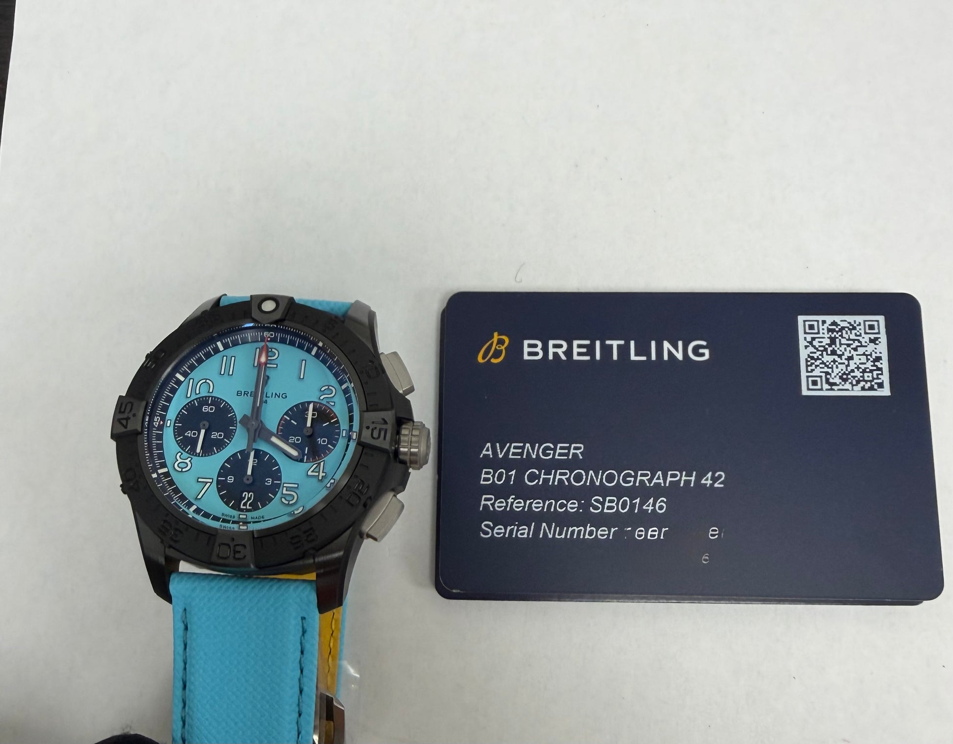Breitling Avenger B01 Chronograph Turquoise Dial on Turquoise Leather Ref. SB0146101L1X1 Card 2026 — view 6