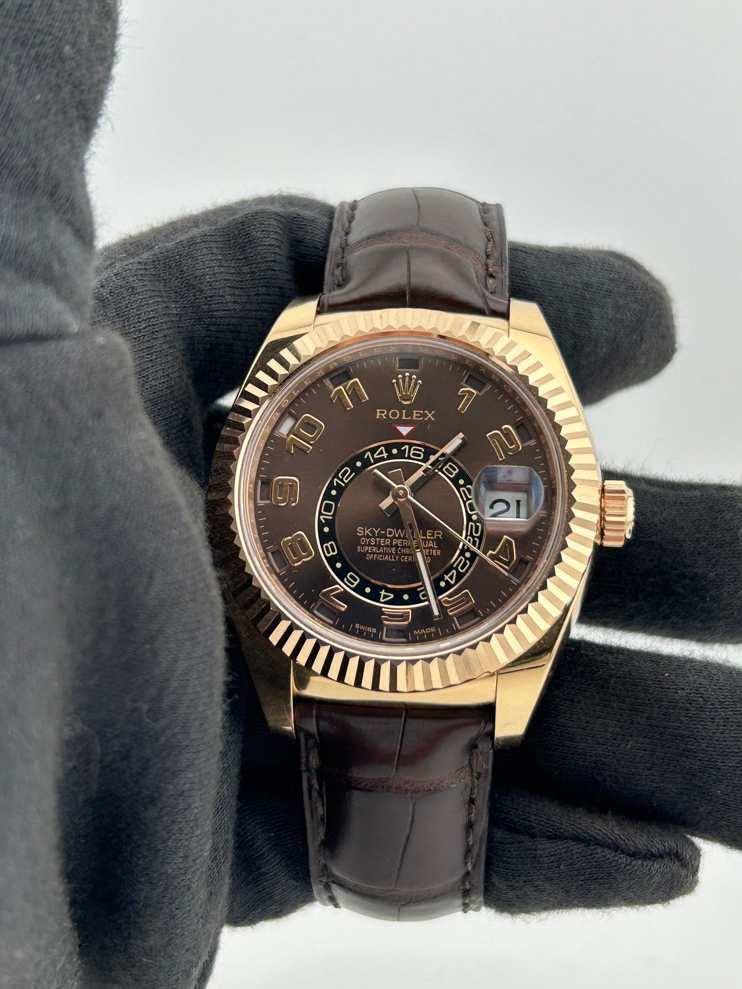 Rolex Sky-Dweller Chocolate Arabic Numerals Dial on Brown Alligator Leather Strap Ref. 326135 Card 2017 — view 2