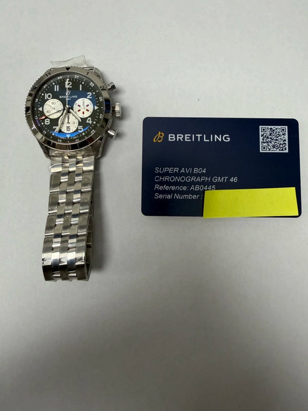 Breitling Super AVI B04 Chronograph GMT Green Dial on Bracelet Ref AB04452A1L1A1 with Card 2026