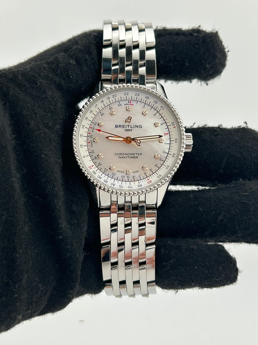 Breitling Navitimer Automatic White Mop Dial on Stainless Steel Bracelet Ref. A17395211A1A1 Complete — view 2