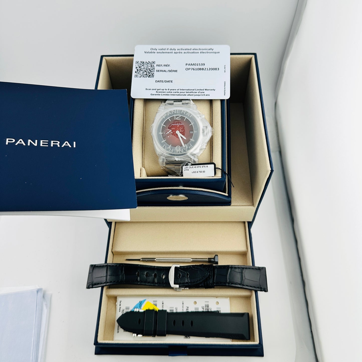 Panerai Luminor Due Burgundy Dial Ref. PAM01539/OP7610 Card Open Date — view 5