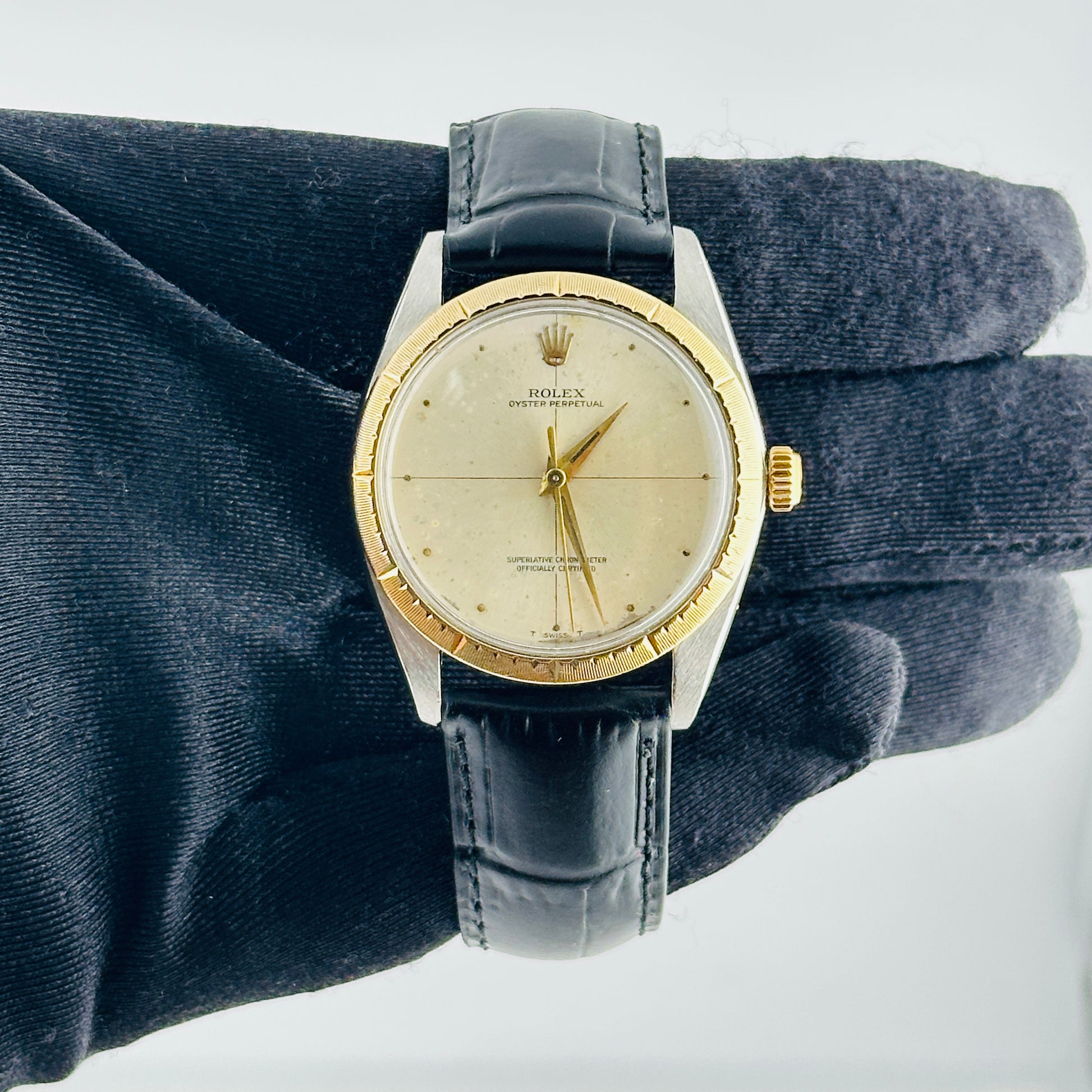 Rolex Oyster Perpetual Silver Zephyr / Has Spots Dial on Generic Leather Band Ref. 1008 1963