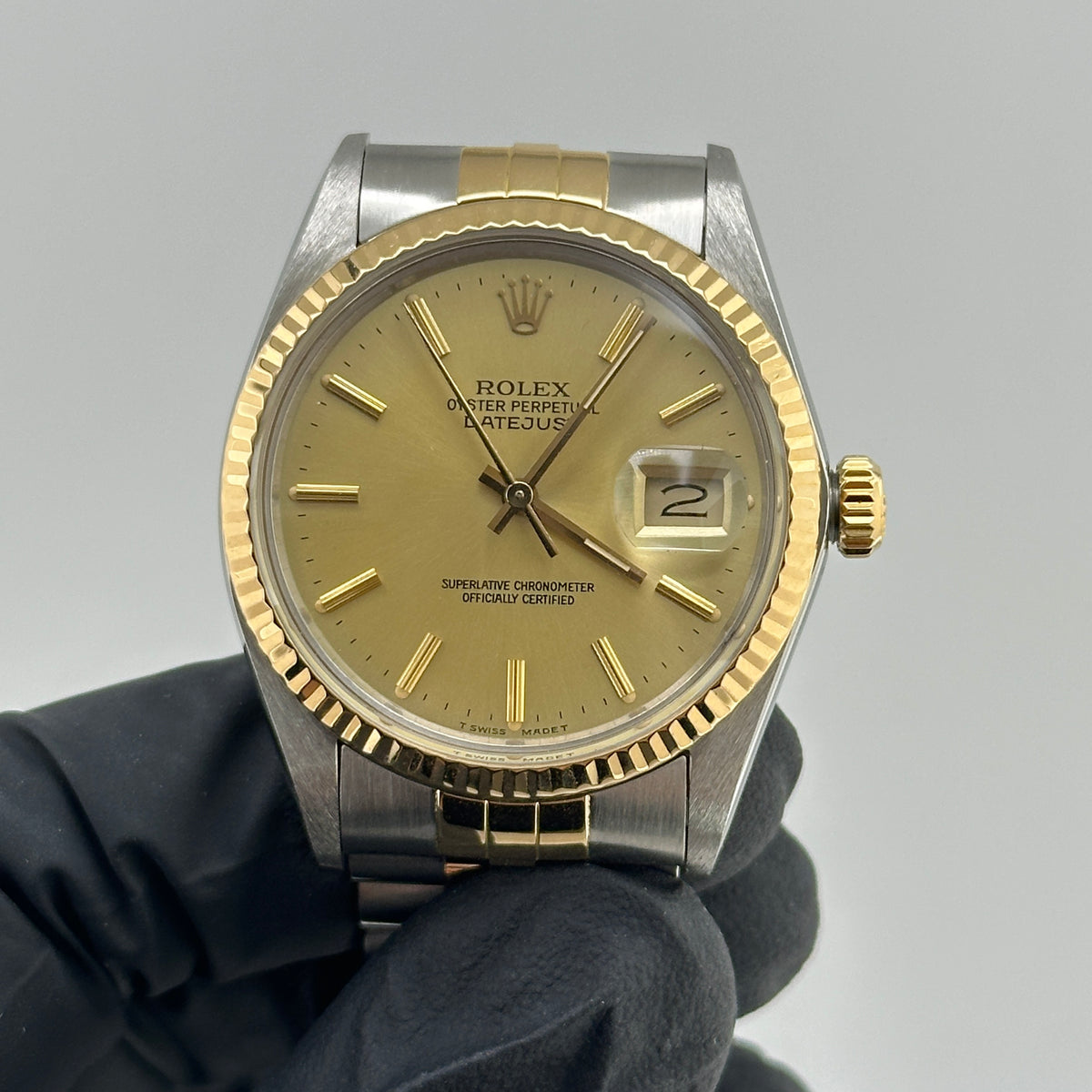 Rolex Datejust Champagne Stick Dial on D Link Jubilee Bracelet Ref. 16013 1986 — view 2