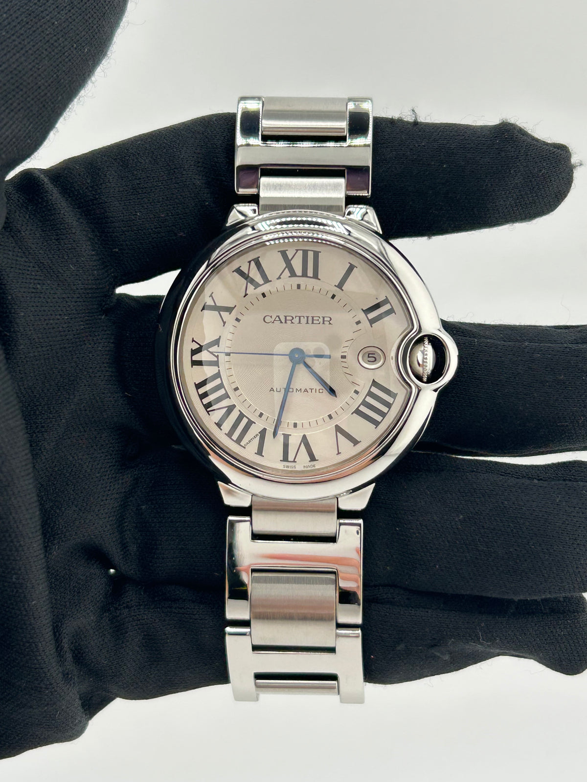 Cartier Ballon Bleu Silver Roman Dial on Stainless Steel Bracelet Ref. W69012Z4 Complete 2011 — view 2