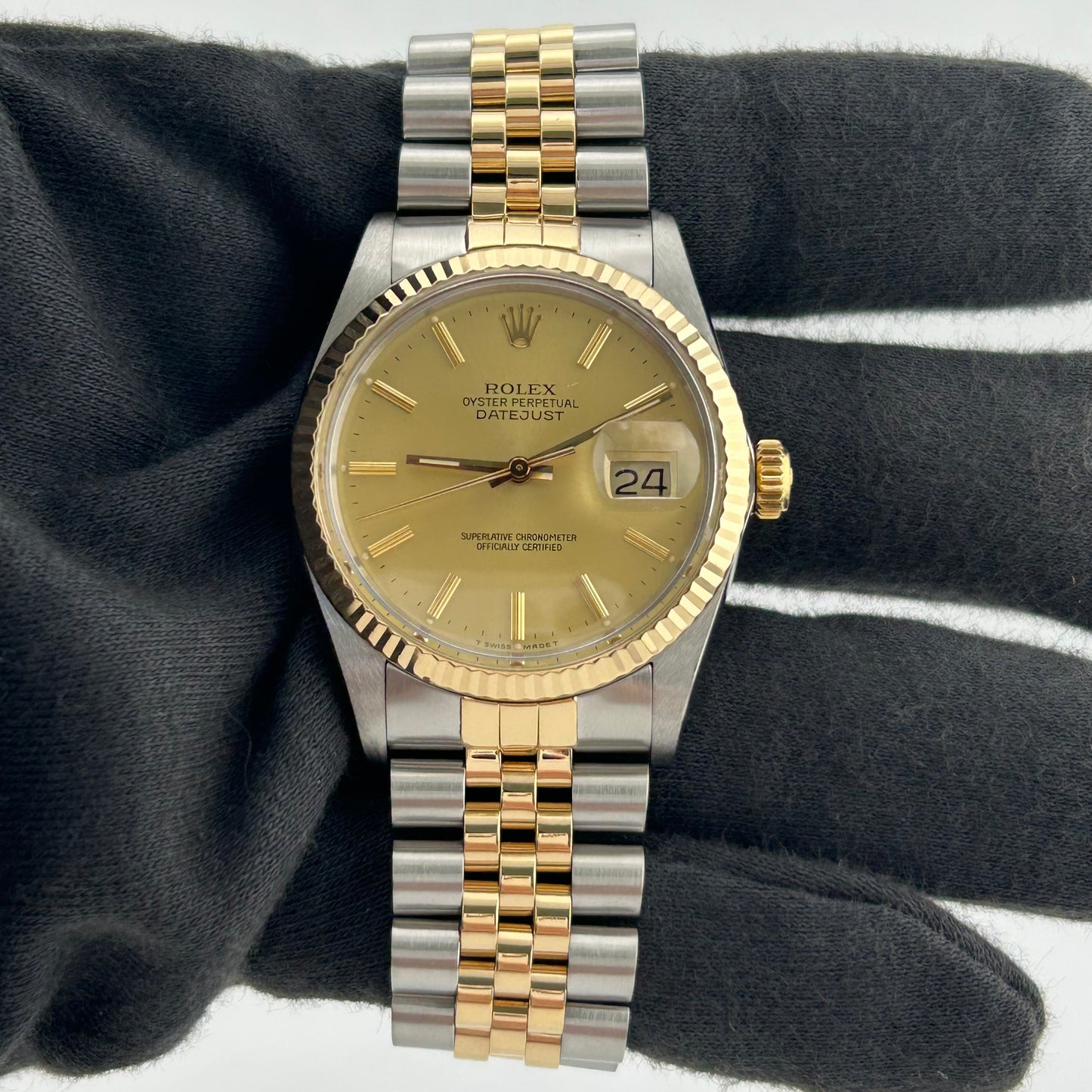 Rolex Datejust Champagne Stick Dial on D Link Jubilee Bracelet Ref. 16013 — view 2
