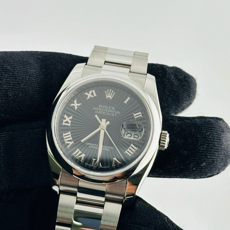 Rolex Datejust Black Sunburst Dial on Oyster Ref 116200 with Papers 2007
