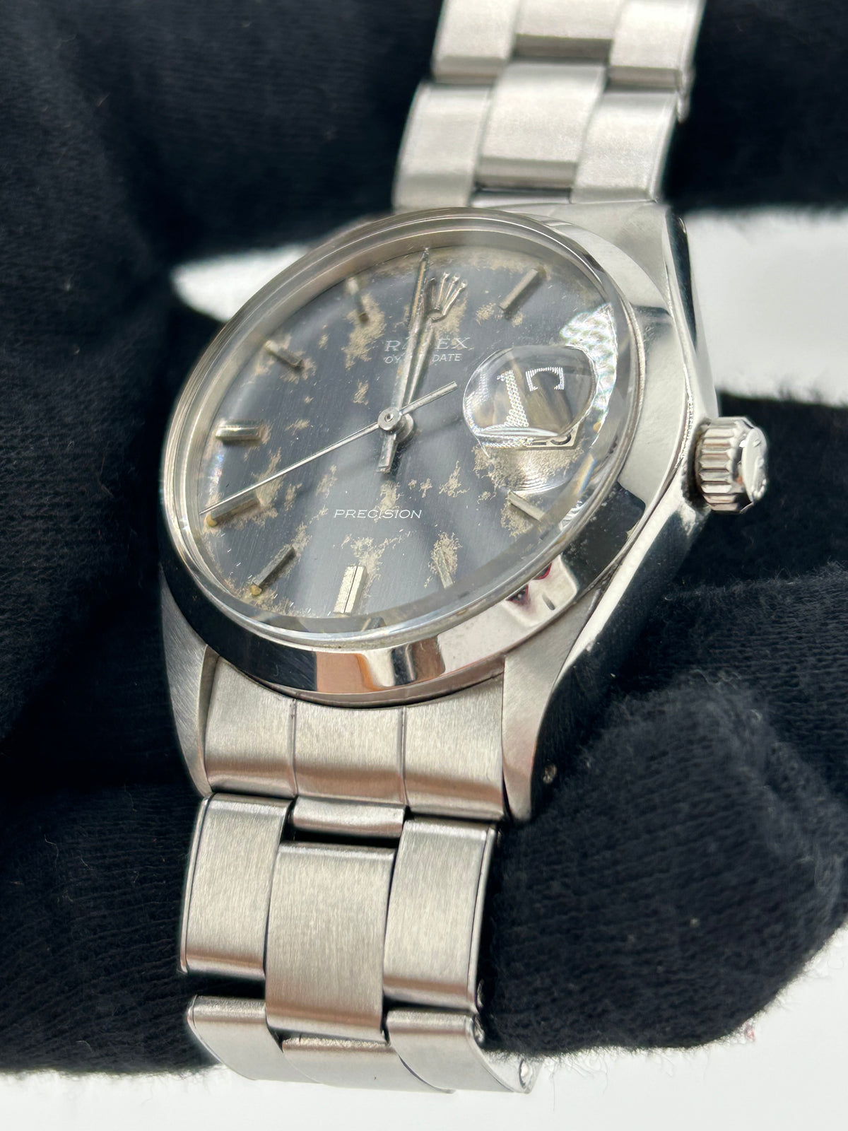 Rolex Oysterdate Precision Dark Gray Dial on Oyster Rivet Bracelet Ref. 6694 Service Papers 1989 — view 2