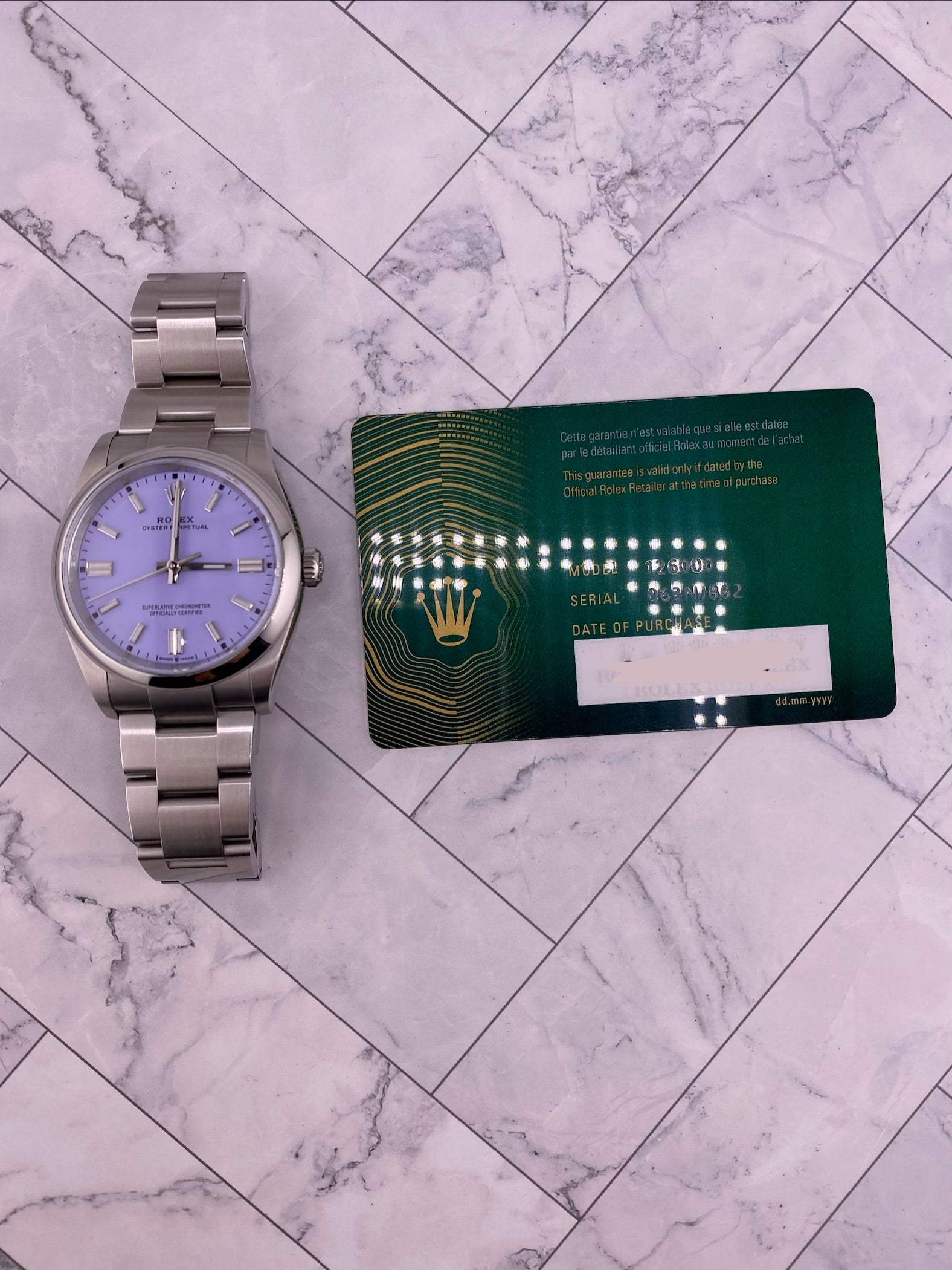 Rolex Oyster Perpetual Lavender Dial on Oyster Ref. 126000 Card 2025 — view 6