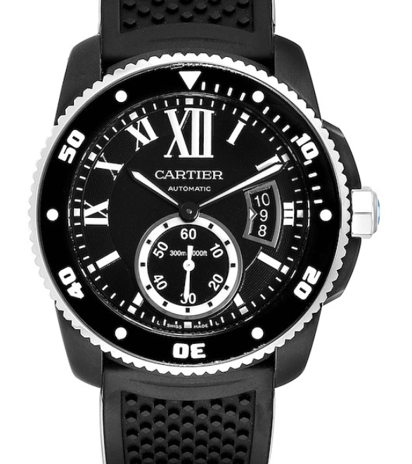 Cartier Calibre de Cartier Diver Black Roman Numerals Dial on Black Rubber Band Ref. WSCA0006 Papers 2016