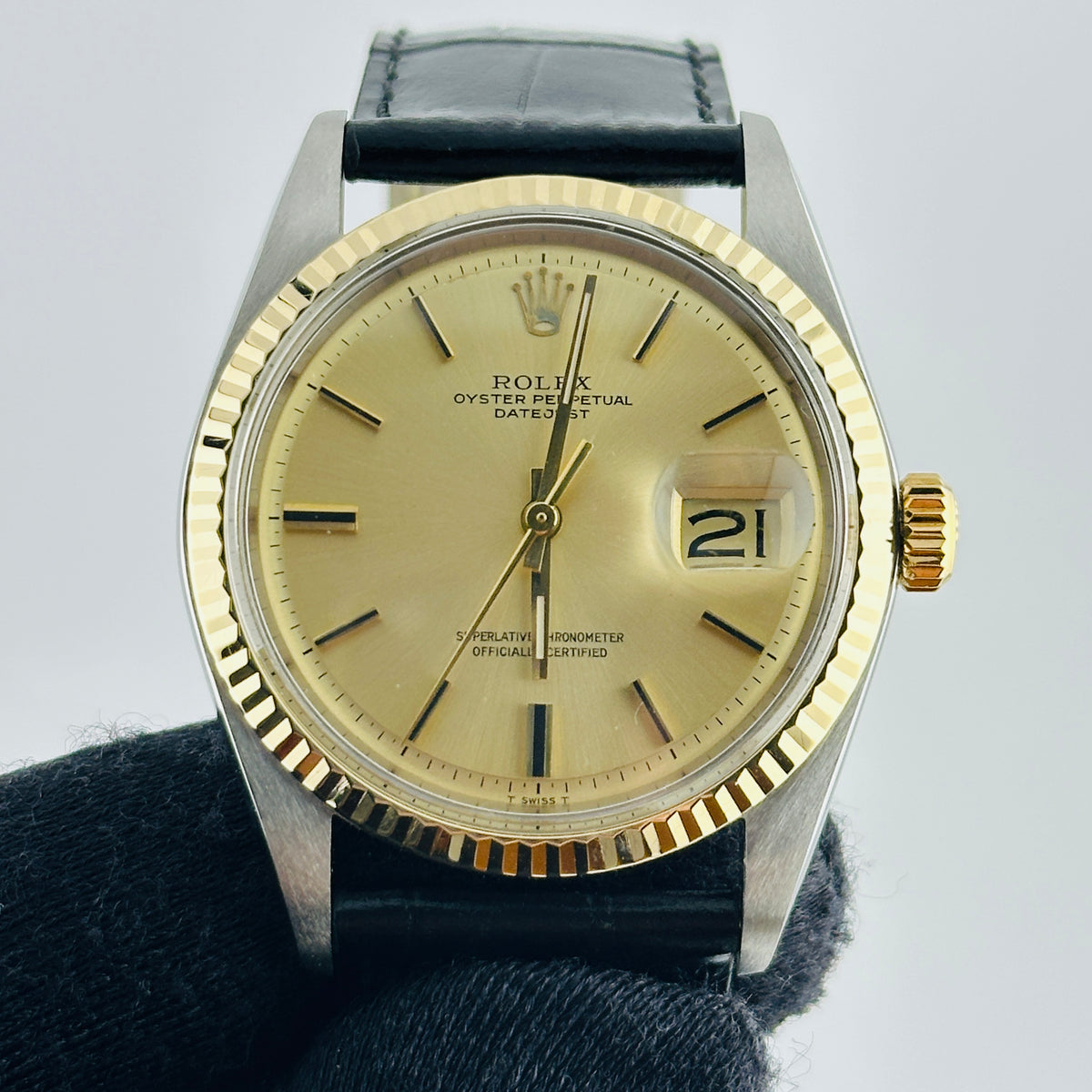 Rolex Datejust Champagne Stick Dial on Generic Leather Band Ref. 1601 1976