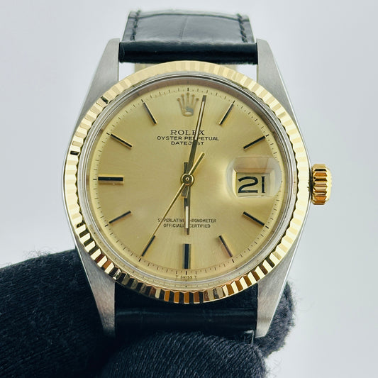 Rolex Datejust Champagne Stick Dial on Generic Leather Band Ref. 1601 1976