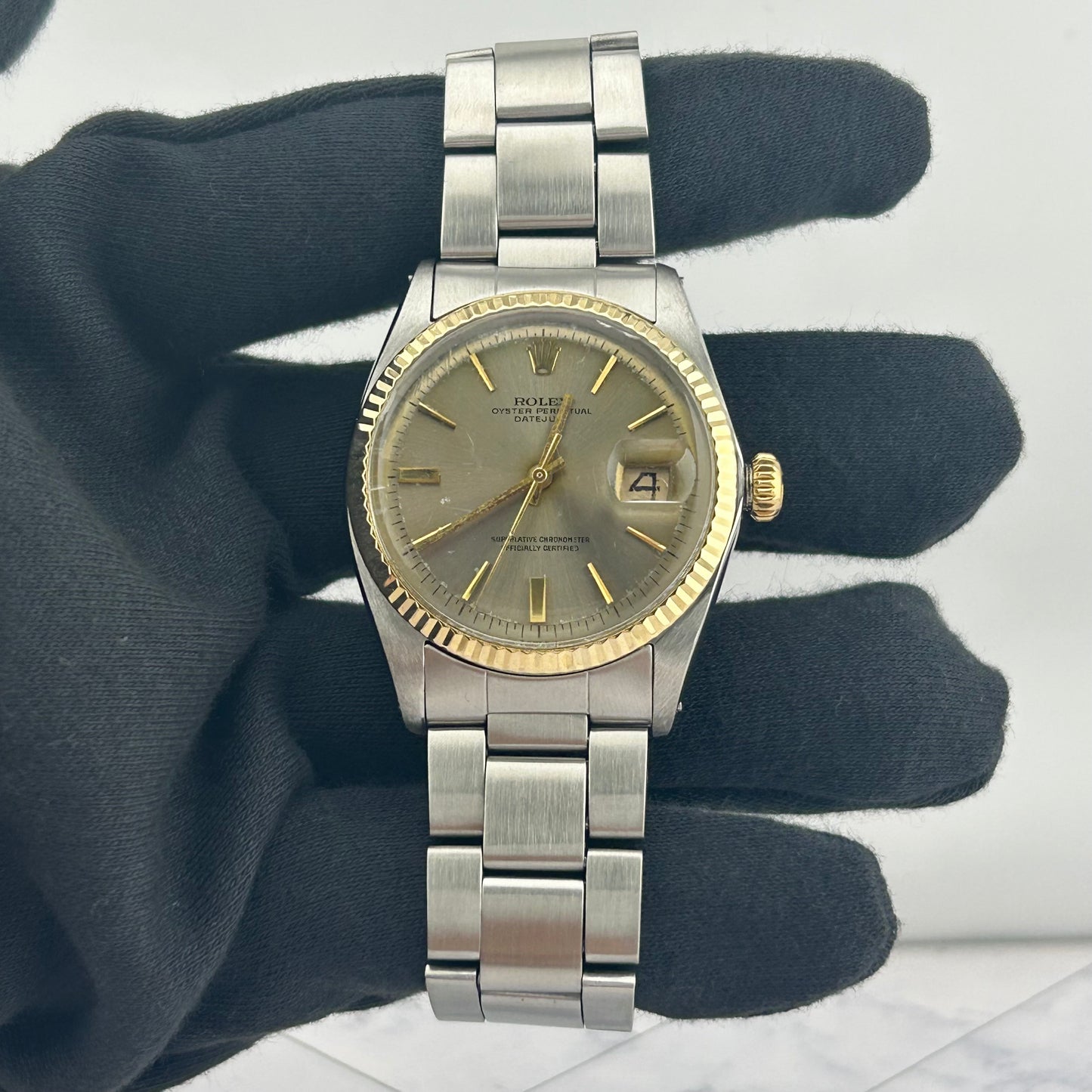 Rolex Datejust Grey Stick Dial on Folded Oyster Ref. 1601 1968