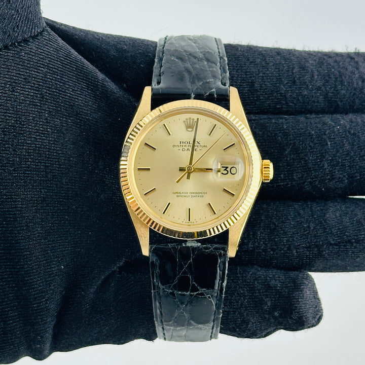 Rolex Oyster Perpetual Date Champagne Stick Dial on Generic Leather Band Ref. 1503