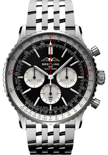 Breitling Navitimer B01 Chronograph Black Dial on Stainless Steel Bracelet Ref. AB0137211B1A1 Card 2024