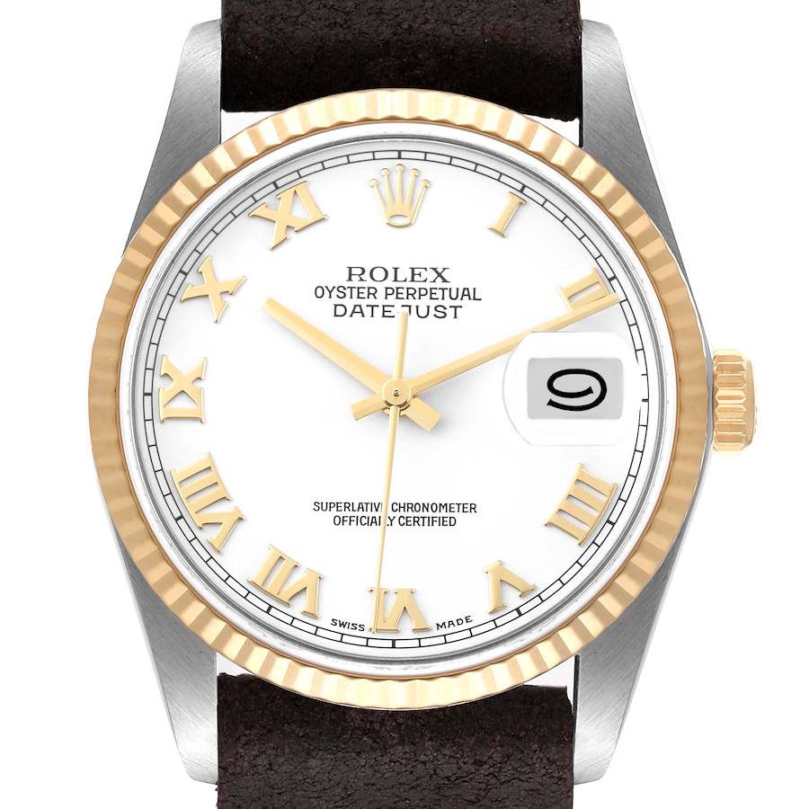 Rolex Datejust White Roman Dial on Generic Leather Band Ref. 16233 1996