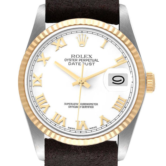 Rolex Datejust White Roman Dial on Generic Leather Band Ref. 16233 1996