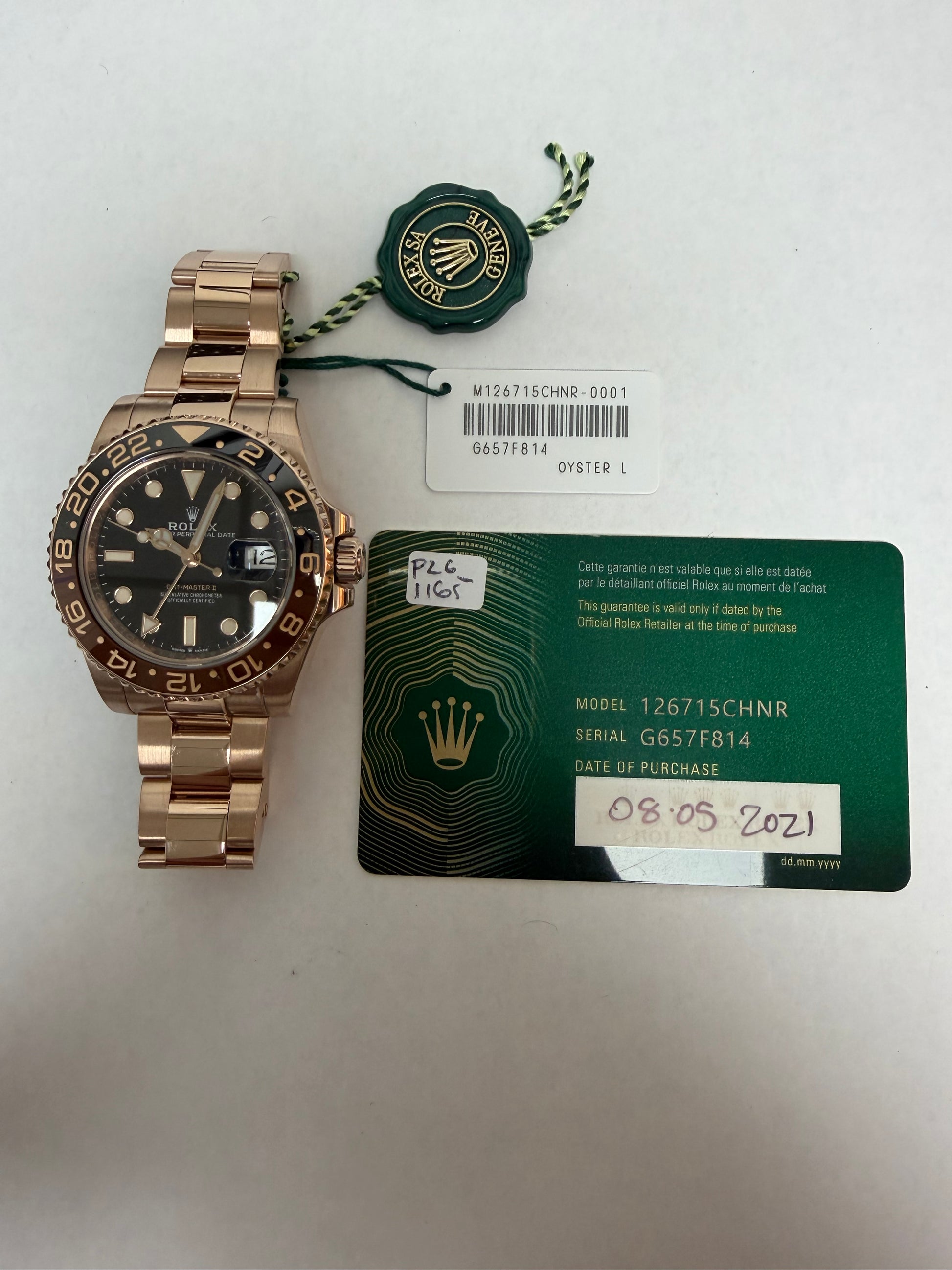 Rolex GMT-Master II "Root Beer" Black Dial on Oyster Ref. 126715CHNR Card 2021 — view 5