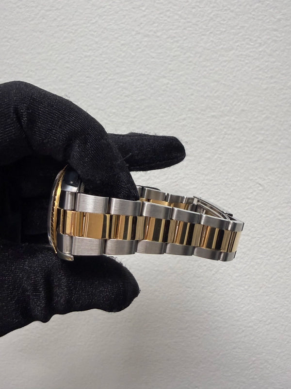 Rolex Oyster Perpetual Date Champagne Stick Dial on Strap Ref 15223 with Papers 1990