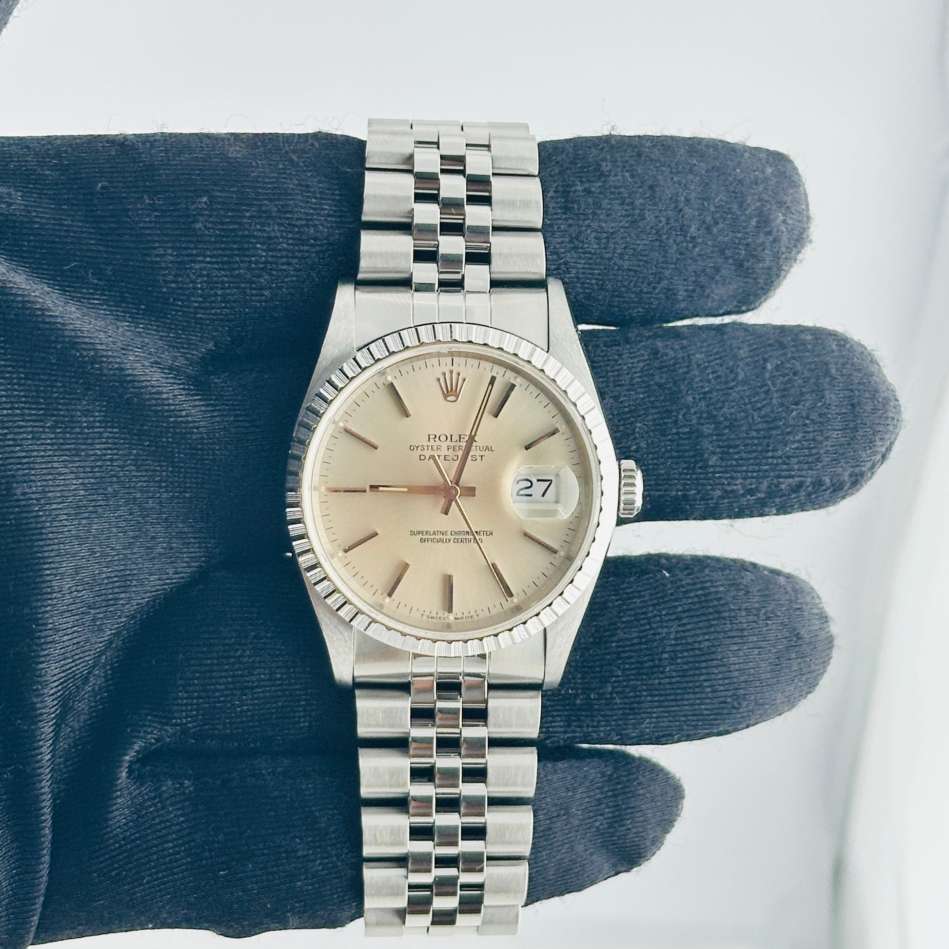 Rolex Datejust Silver Stick Dial on D Link Jubilee Bracelet Ref. 16220 1991
