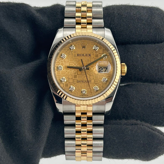 Rolex Datejust Champagne Anniversary Factory Diamond Dial Dial on D Link Jubilee Hidden Clasp Bracelet Ref. 116233G 2009 — view 2