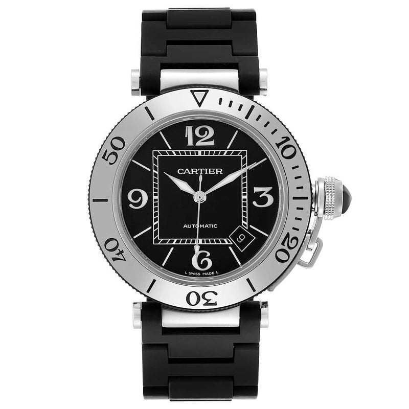 Cartier Pasha Seatimer Black Dial on Black Rubber Coated Stainless Steel Ref 2790