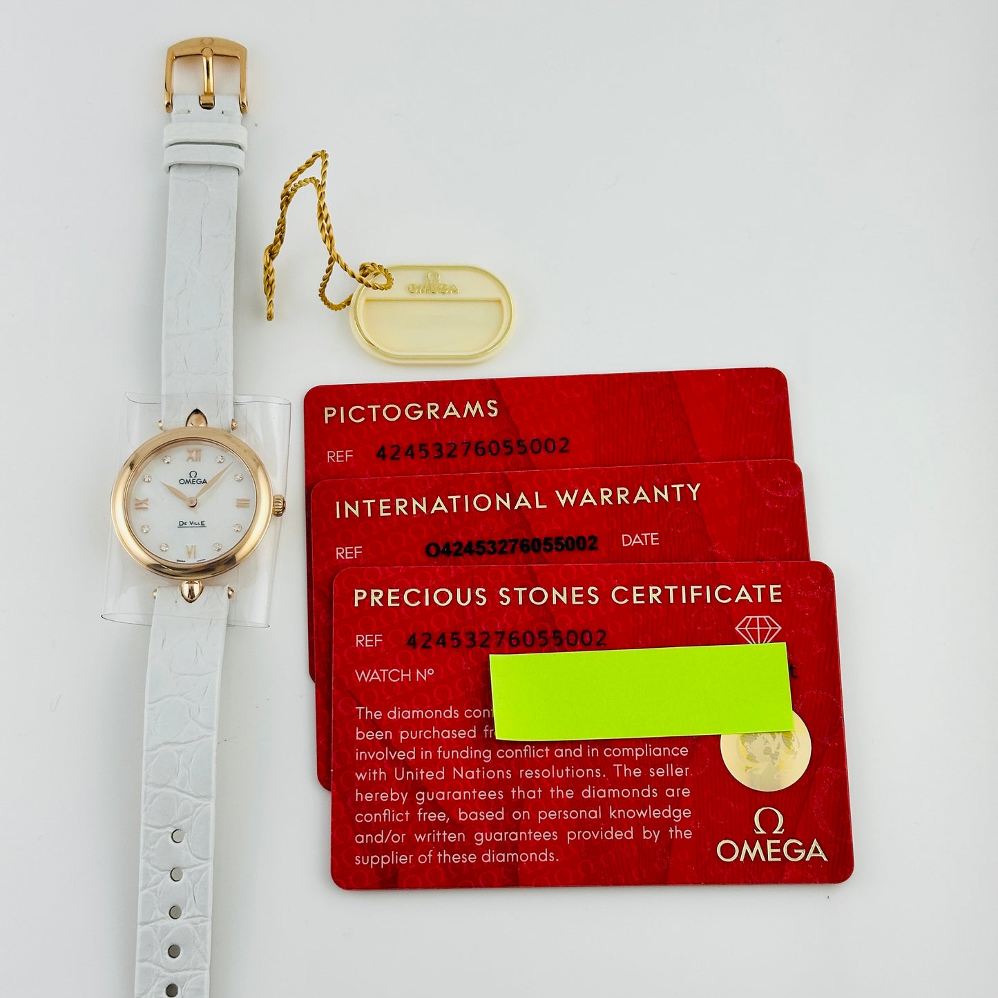 Omega De Ville Prestige White Mop Dial on Leather Ref. 424.53.27.60.55.002 Card Open Date — view 5
