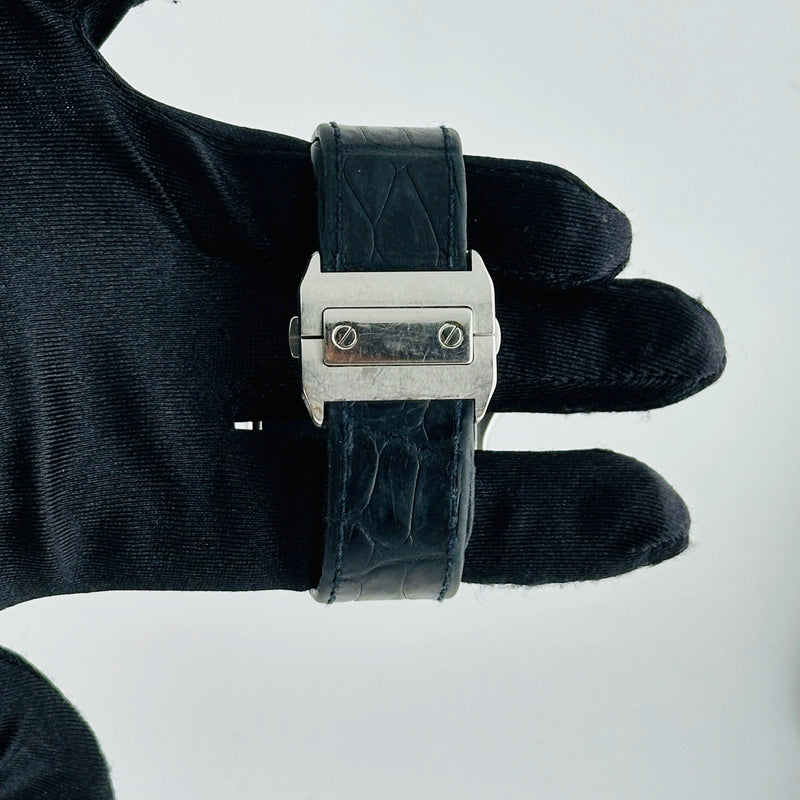 Cartier Santos Silver Roman Dial on Leather Strap Ref 2656/W20076X8