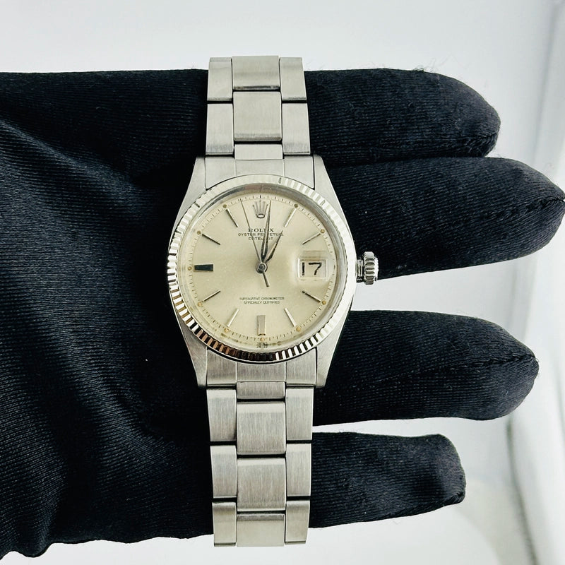 Rolex Datejust Silver Stick / Has Spots Dial on Folded Oyster Ref 1601