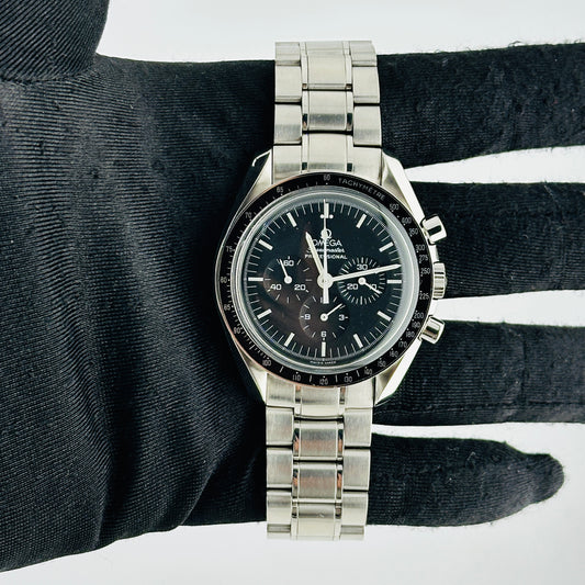 Omega Speed Master Black Index Dial on Stainless Steel Bracelet Ref. 3570.50.00 Card Open Date — view 2