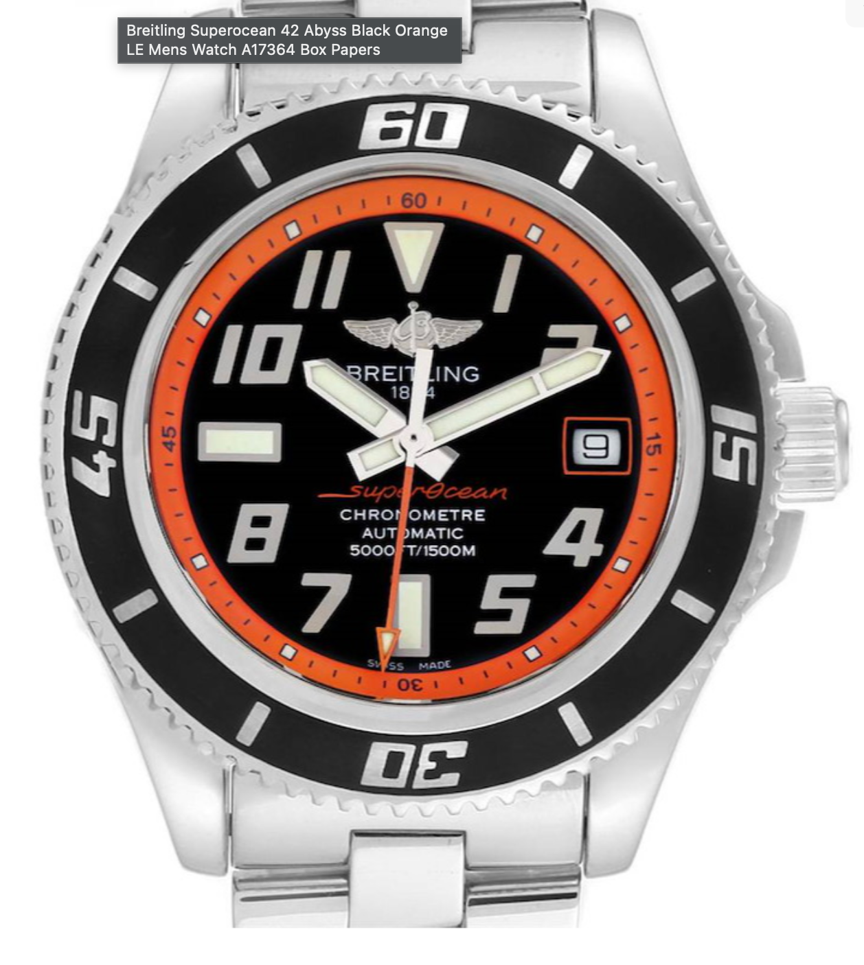 Breitling Superocean Abyss Black Orange Dial on Stainless Steel Ref. A17364