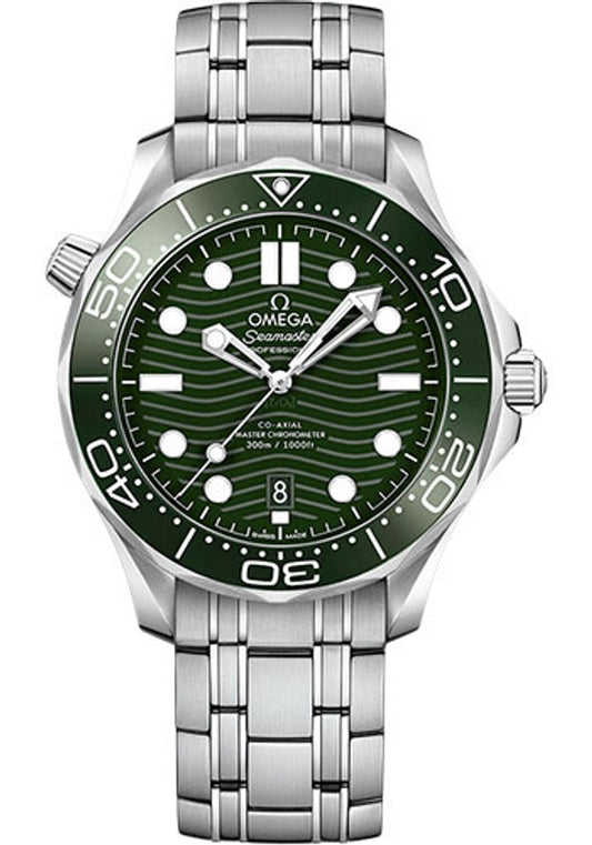 Omega Seamaster Diver 300M Co-Axial Master Chronometer Green Dial on Bracelet Ref 210.30.42.20.10.001 with Card