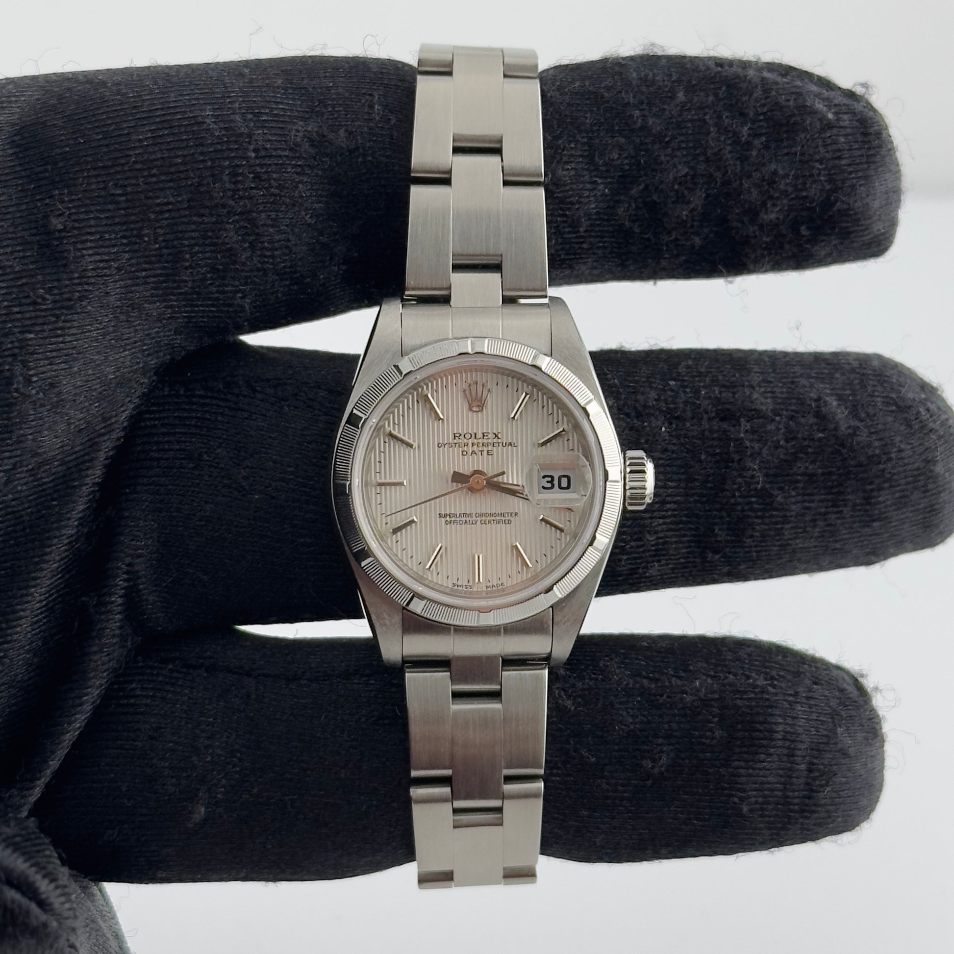 Rolex Oyster Perpetual Date Silver Tapestry Dial on Oyster Ref. 79190 Card 2010