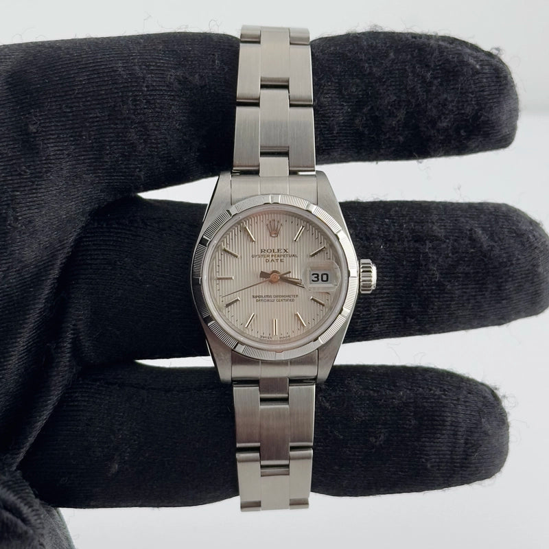 Rolex Oyster Perpetual Date Silver Tapestry Dial on Oyster Ref 79190 with Card Old Green 2010