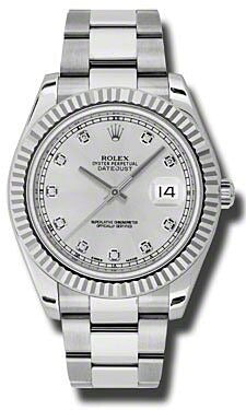 Rolex Datejust II Silver Diamond Dial on Oyster Steel Bracelet Ref. 116334 Card 2021