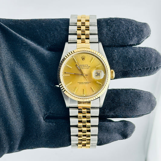 Rolex Datejust Champagne Stick Dial on D Link Jubilee Bracelet Ref. 16233 Papers 1996 — view 2