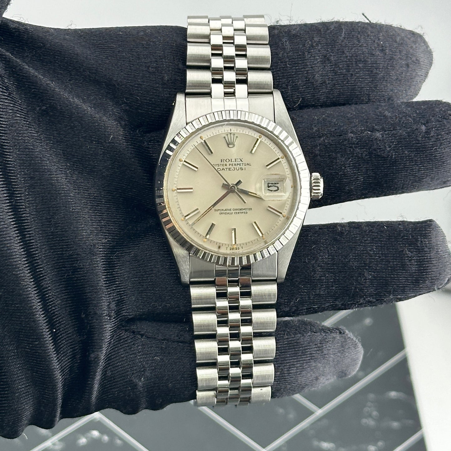 Rolex Datejust Silver Stick Dial on D Link Jubilee Bracelet Ref. 1603 1975