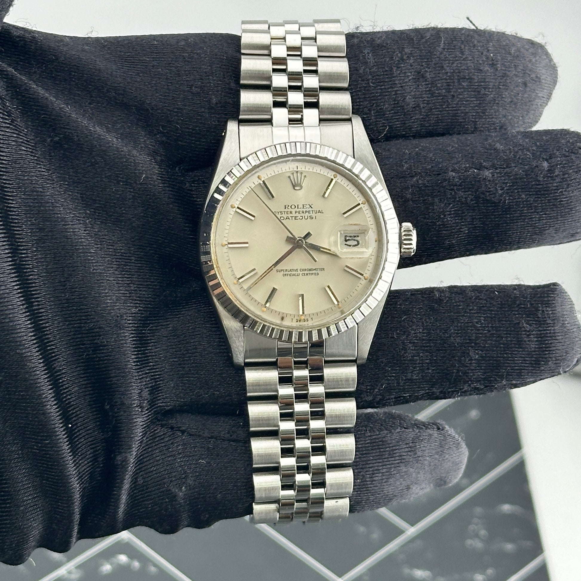 Rolex Datejust Silver Stick Dial on D Link Jubilee Bracelet Ref. 1603 1975