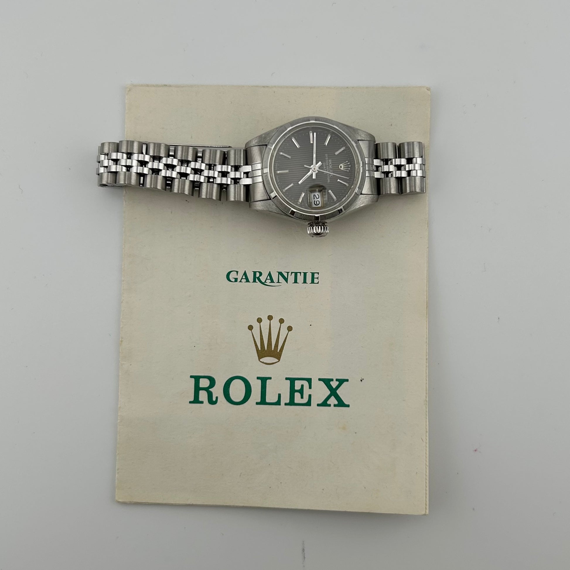 Rolex Oyster Perpetual Date Gray Tapestry Dial on Jubilee Ref. 69190 Papers 1989 — view 6