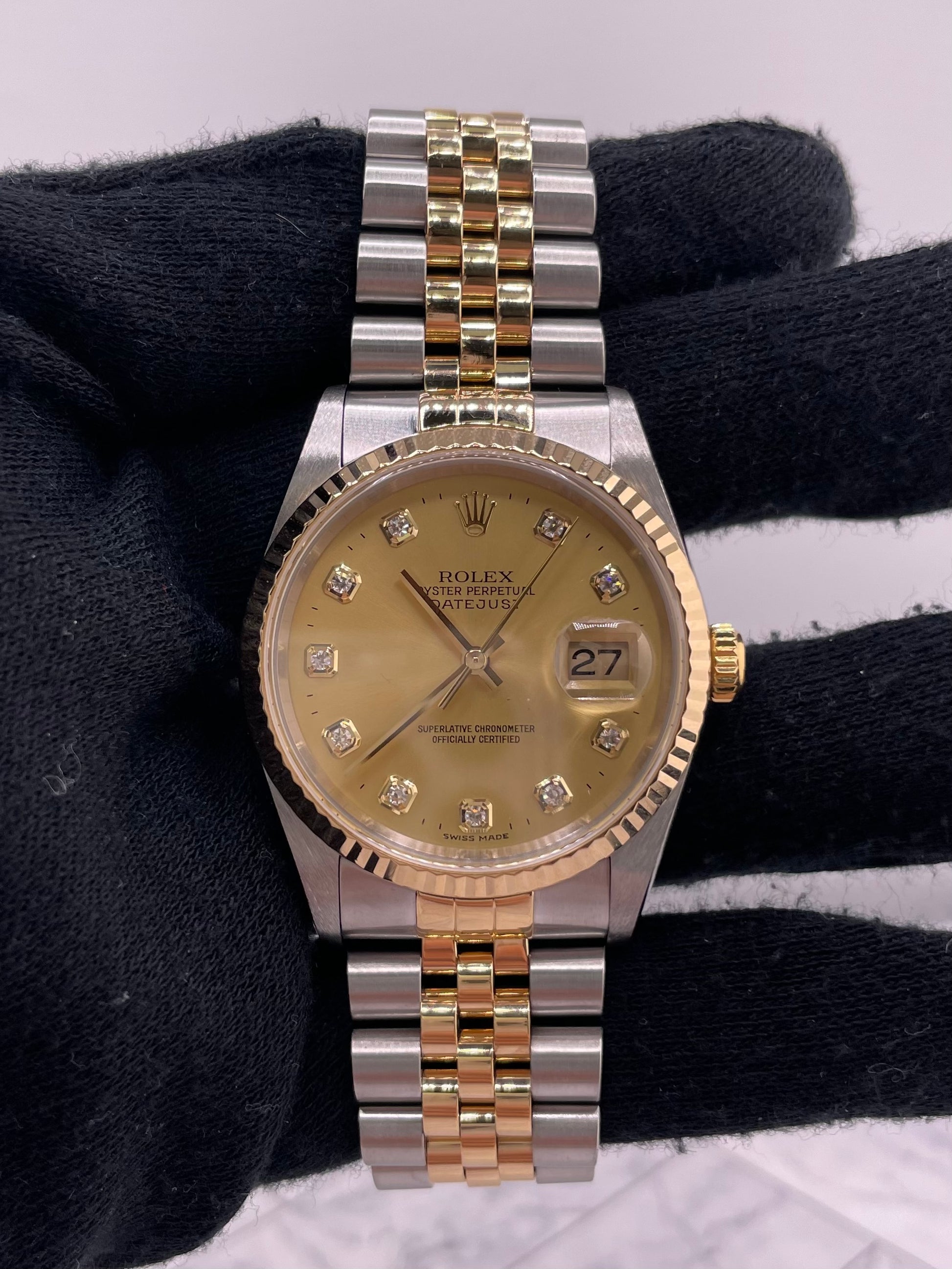Rolex Datejust Champagne Diamond Factory Dial on Jubilee Ref. 16233 Papers 2003 — view 2