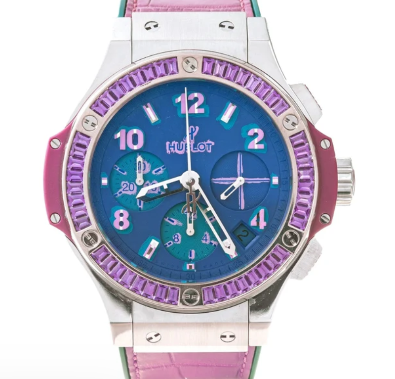 Hublot Big Bang Pop Art Amethyst Purple Dial on Pink & Blue Leather Band Ref. 341.SV.5199.LR.1905.PO