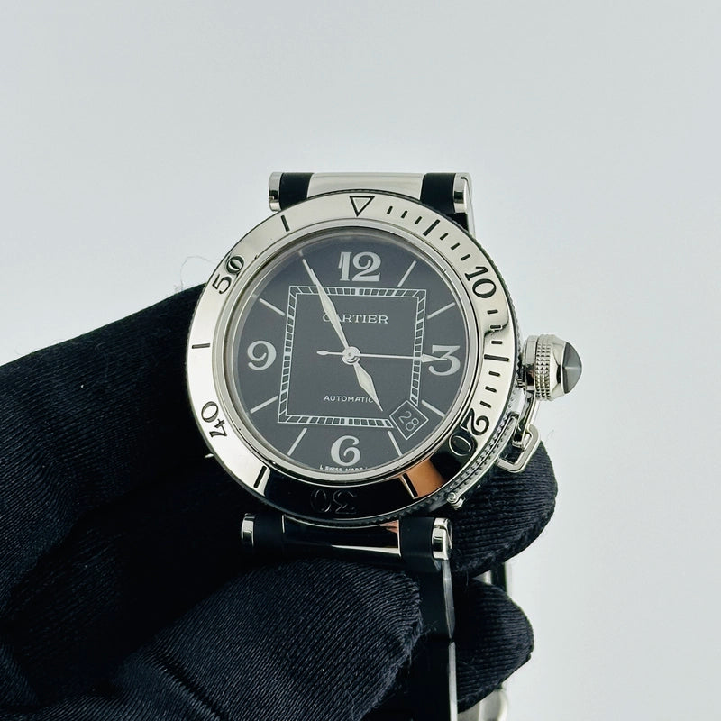 Cartier Pasha Seatimer Black Dial on Black Rubber Coated Stainless Steel Ref 2790