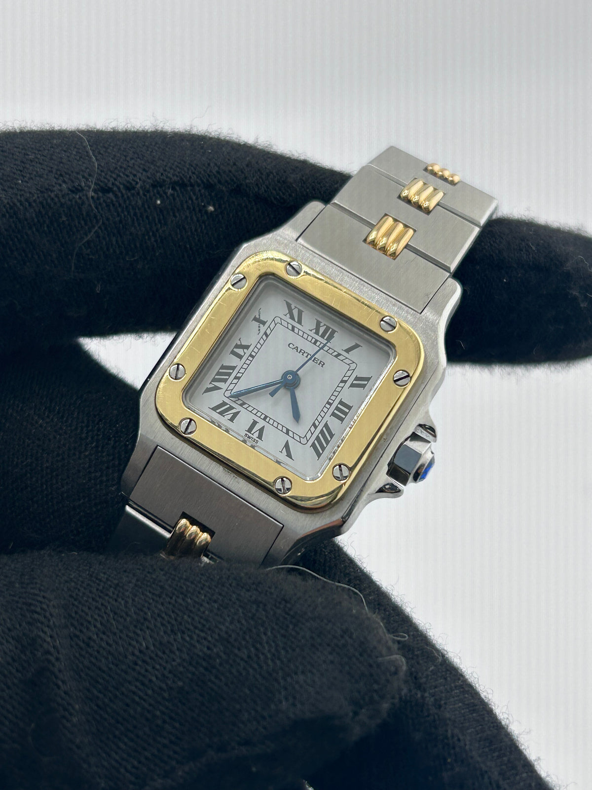 Cartier Santos Galbée White Dial on 2 Tone Yellow Gold / Stainless Steel Bracelet Ref. W20057C4 — view 2