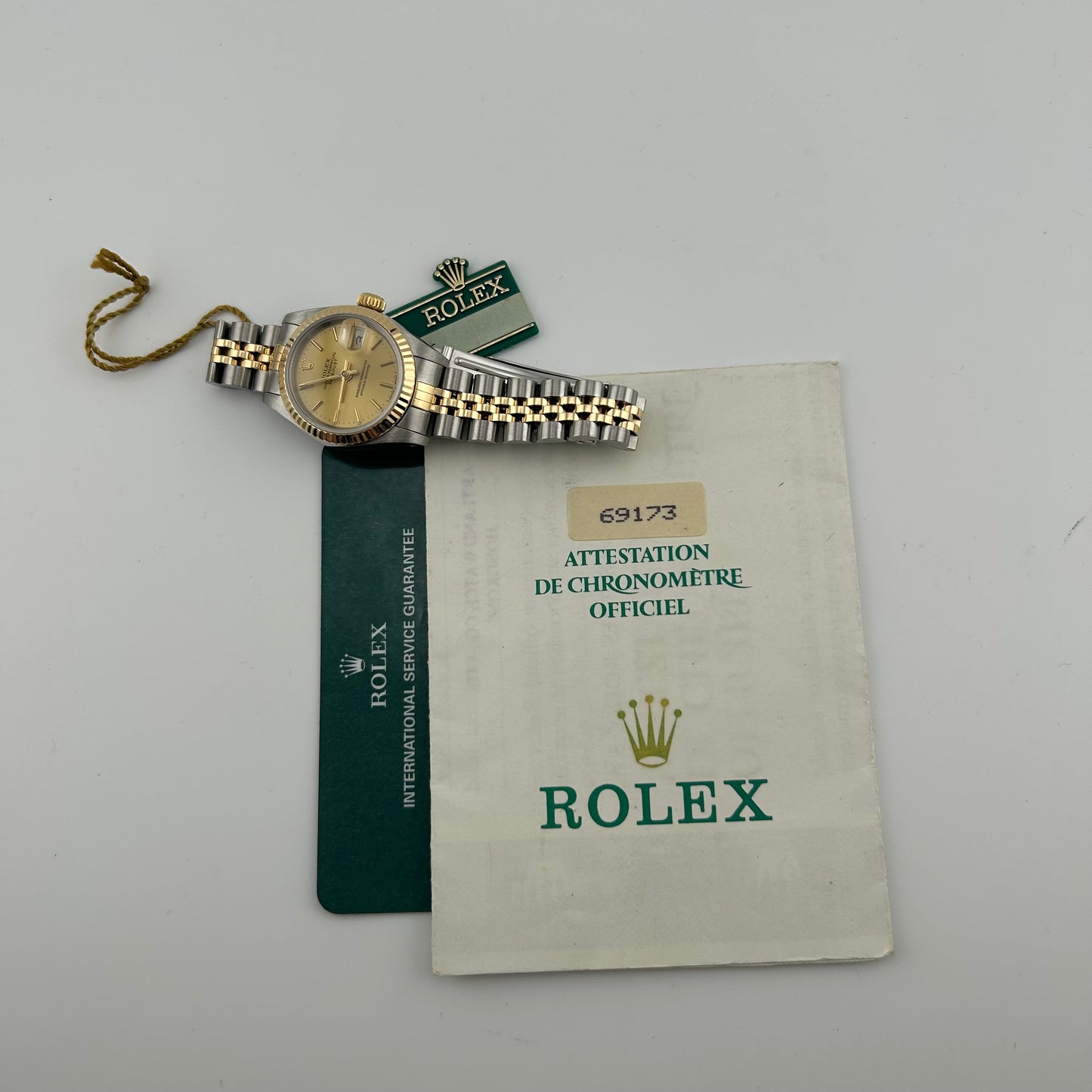 Rolex Datejust Lady Champagne Stick Dial on D Link Jubilee Ref. 69173 Papers — view 7