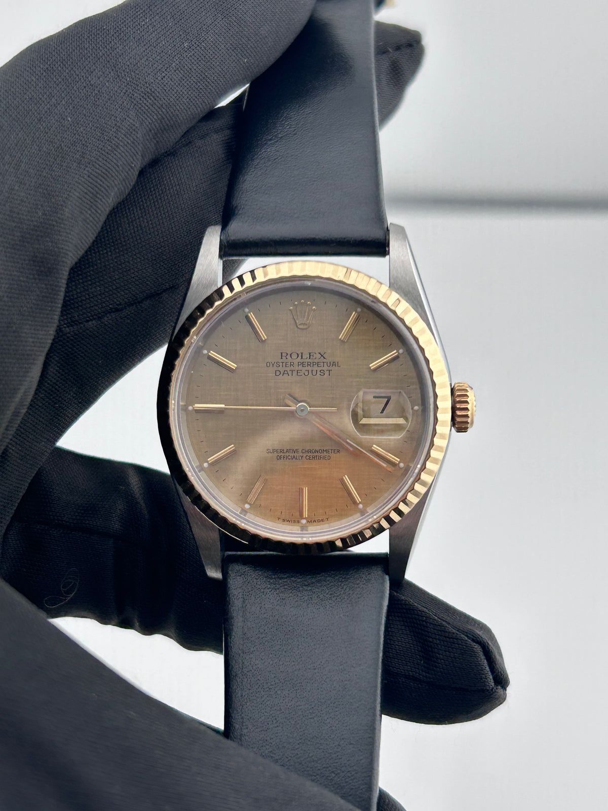 Rolex Datejust 36 Champagne Stick Dial on Leather Ref. 16233