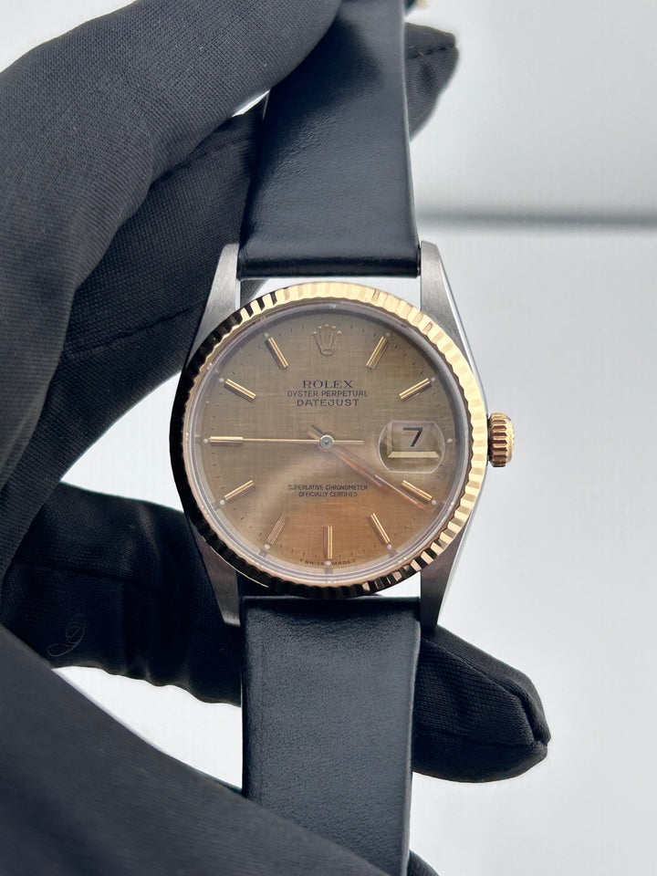 Rolex Datejust 36 Champagne Stick Dial on Leather Ref. 16233